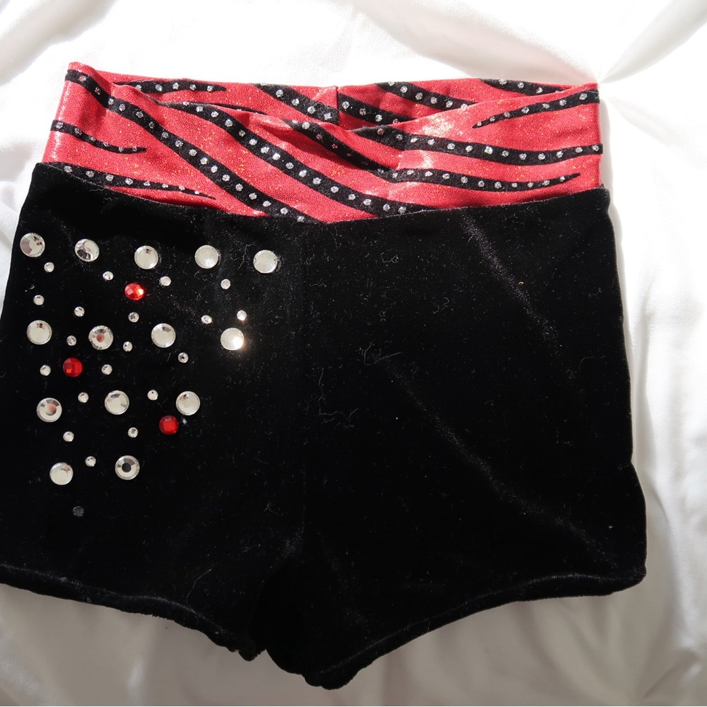 Rinestone Black velvet with Red zebra Shorts